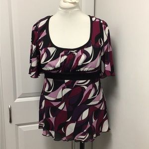 AGB Women’s Short Sleeve Scoop Neck Empire Waist Tie Back Blouse, size L